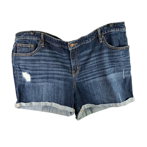 Ava & Viv 24W Dark Wash Mid Rise Midi Short Denim Cuffed Distressed Plus Size - Picture 1 of 14